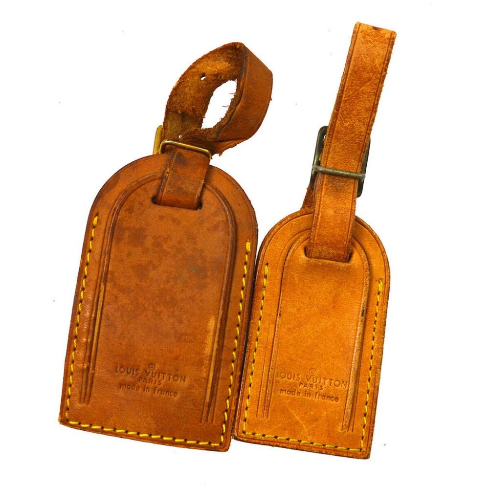 Authentic LOUIS VUITTON Name Tag 5 Set Brown Leather Bag Accessories - Picture 4 of 6